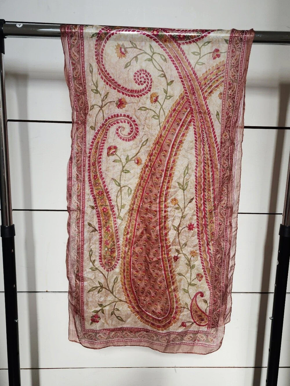 Paisley Sheer Silk Scarf in Red and Cream